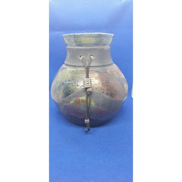 Fired Copper Raku Art Pottery Vase w/Tassel- Artist Signed "LEE" Mint Condition - Picture 1 of 11